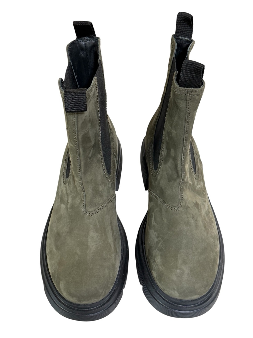 NWOT! Paul Green Lug Sole Pull-On Chelsea Boots in Olive Nubuck